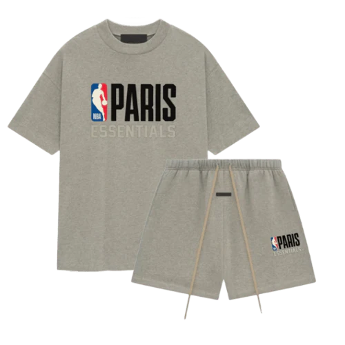 Fear of God Essentials NBA Paris Heather Grey Short Set